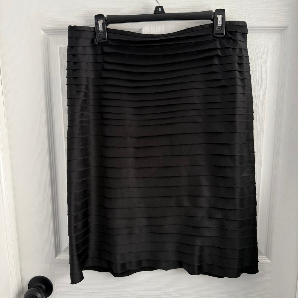 JS Collections Black Tiered Ruffle Pencil Skirt Satin Layered Knee Length Sz 14